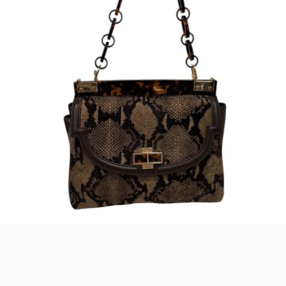 Tory Burch Black and Brown Snake Print Shoulder Bag